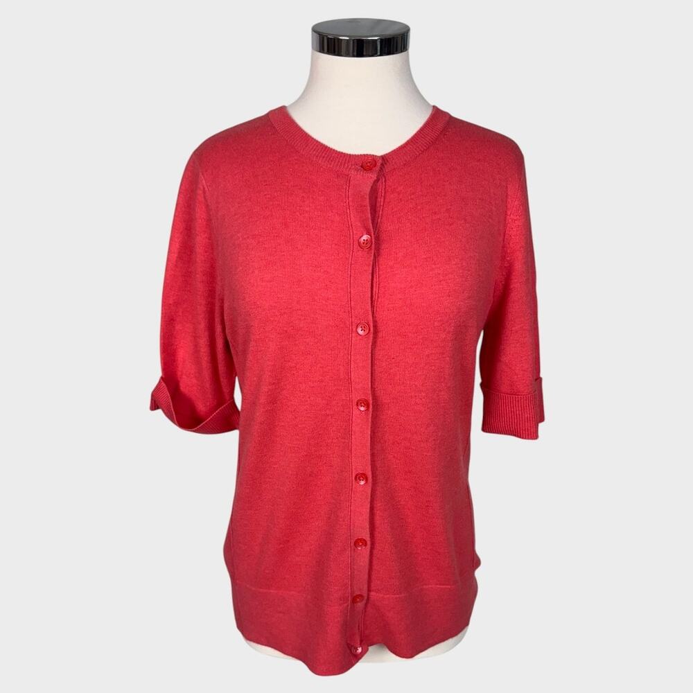 Eddie Bauer Womens Medium 3/4 Sleeve Button Front Cardigan Sweater Coral Pink - Picture 2 of 10